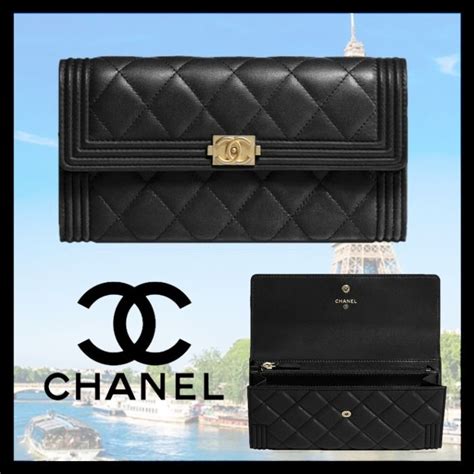 a80286-y07659 boy chanel quilter l-gu|CHANEL Boy Lambkin Leather Quilted Long Wallet Black .